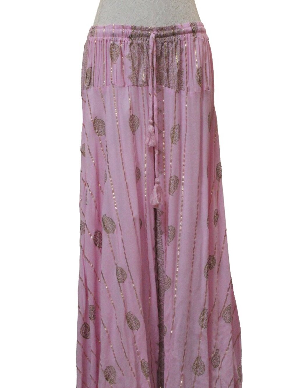 Bohemian Cotton Pants with Gold Inlay Pattern - Bubble Gum Pink